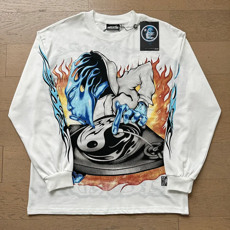 P160 Reversible Real Shots Hellstar Hellstar Beauty Reversible Pure Cotton Loose Bottoming Long Sleeve T-Shirt Long T Fabric: 270g 32 Count Fine Cotton Double Yarn Pure Cotton Color: White Reversible Size: S M L XL