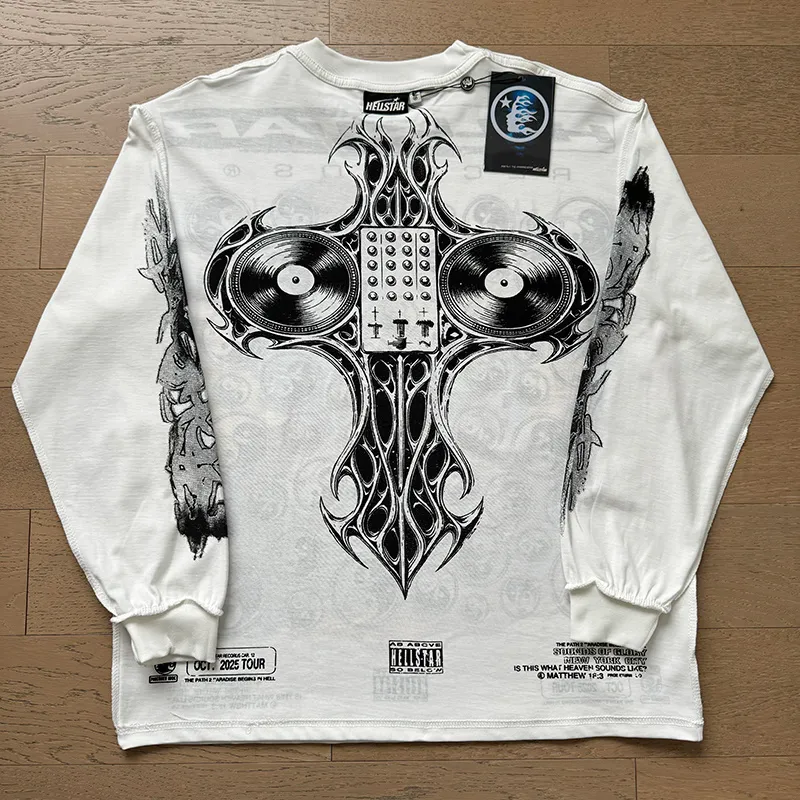 P160 Reversible Real Shots Hellstar Hellstar Beauty Reversible Pure Cotton Loose Bottoming Long Sleeve T-Shirt Long T Fabric: 270g 32 Count Fine Cotton Double Yarn Pure Cotton Color: White Reversible Size: S M L XL