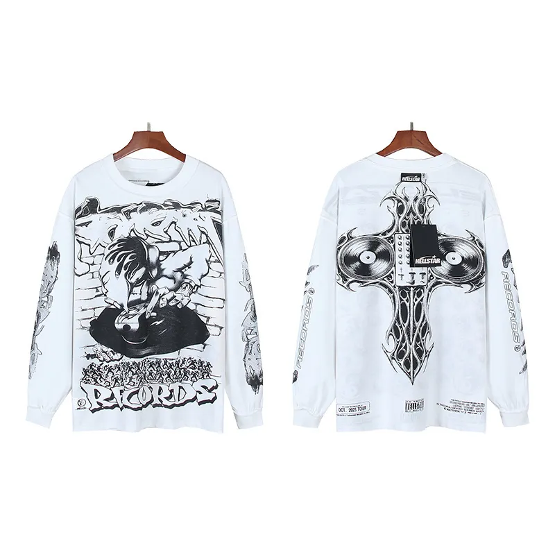 P160 Reversible Real Shots Hellstar Hellstar Beauty Reversible Pure Cotton Loose Bottoming Long Sleeve T-Shirt Long T Fabric: 270g 32 Count Fine Cotton Double Yarn Pure Cotton Color: White Reversible Size: S M L XL