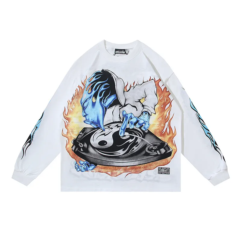 P160 Reversible Real Shots Hellstar Hellstar Beauty Reversible Pure Cotton Loose Bottoming Long Sleeve T-Shirt Long T Fabric: 270g 32 Count Fine Cotton Double Yarn Pure Cotton Color: White Reversible Size: S M L XL