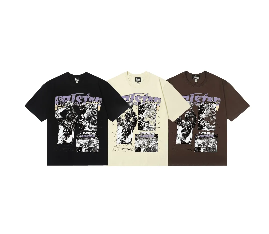 6754# P108 Hellstar American fashion high street pure cotton loose short-sleeved T-shirt Color: black, dark coffee, apricot Code number: S M L XL