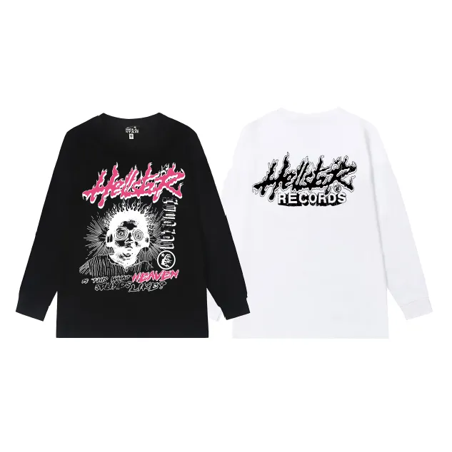 5521# P136 Hellstar Hellstar letter print lightning high street men and women hip-hop loose long-sleeved T-shirt Color: Black White Size: S M L XL