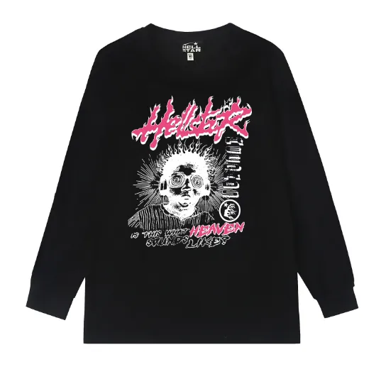 5521# P136 Hellstar Hellstar letter print lightning high street men and women hip-hop loose long-sleeved T-shirt Color: Black White Size: S M L XL