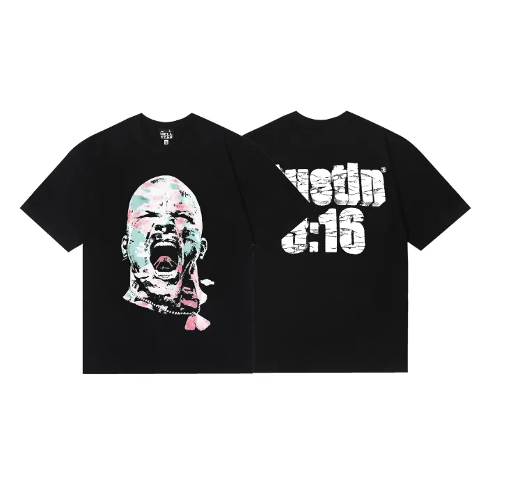 6817# P116 Hellstar American fashion high street pure cotton loose short-sleeved T-shirt Color: Black Size: S M L XL
