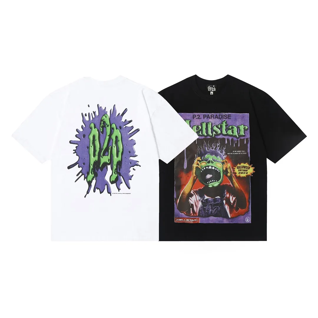 6646# P116 Hellstar American fashion high street pure cotton loose short-sleeved T-shirt Color: White Black Size: S M L XL