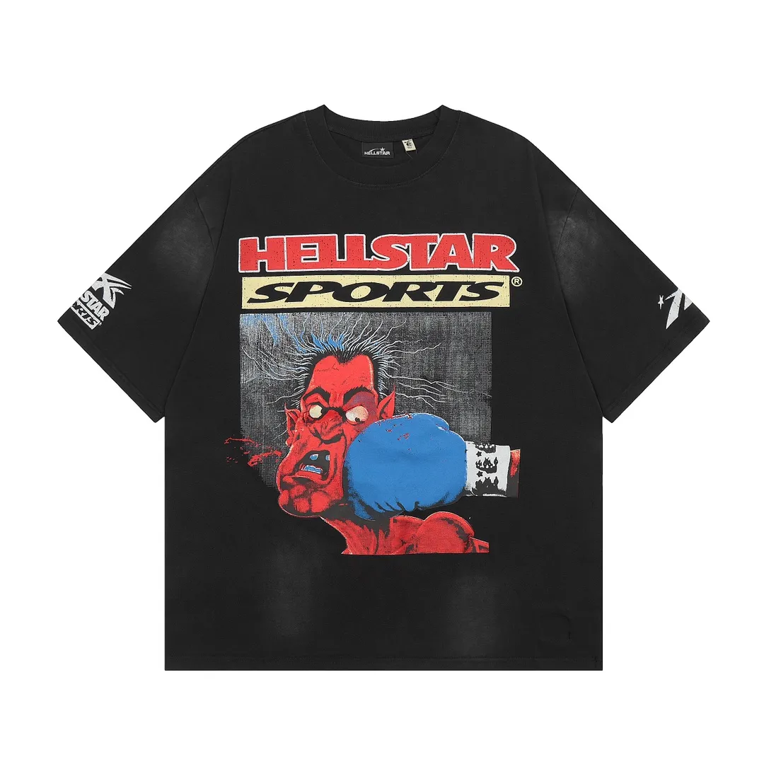 P134 Hellstar Knock-Out T-Shirt Custom Cut and sew garment manufactured in Los Angeles. Dyed and potassium sprayed with jumbo screen print. Fits slightly oversized. Gentle wash tumble dry. Dry clean preferred Newly popular and trendy Hellstar short-sleeved T-shirt!   Standard beauty and trendy workmanship, original customization (fabric, pattern, printing, hang tag, main mark, etc.), exaggerated style, explosive style, dare to break through tradition, bring adventurous new fashion experience!  YoungBoy, the most popular rapper in the youth circle, has shot a lot of models for him, and celebrities such as Dababy and Swae Lee frequently get dressed!  color: Vintage Black (washed black)