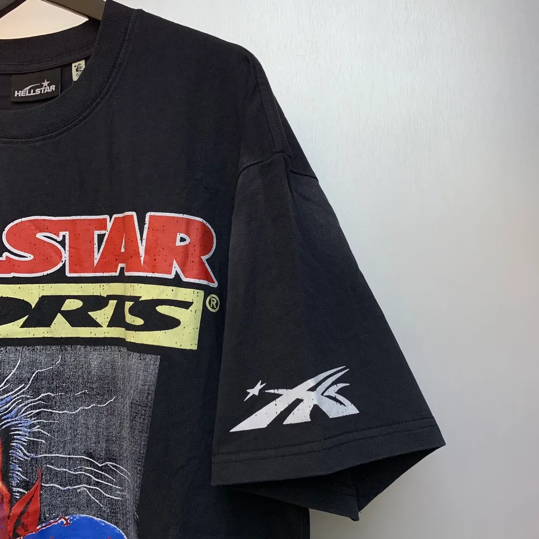 P134 Hellstar Knock-Out T-Shirt Custom Cut and sew garment manufactured in Los Angeles. Dyed and potassium sprayed with jumbo screen print. Fits slightly oversized. Gentle wash tumble dry. Dry clean preferred Newly popular and trendy Hellstar short-sleeved T-shirt!   Standard beauty and trendy workmanship, original customization (fabric, pattern, printing, hang tag, main mark, etc.), exaggerated style, explosive style, dare to break through tradition, bring adventurous new fashion experience!  YoungBoy, the most popular rapper in the youth circle, has shot a lot of models for him, and celebrities such as Dababy and Swae Lee frequently get dressed!  color: Vintage Black (washed black)