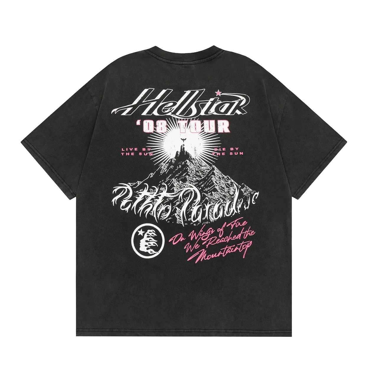 P126 Hellstar Studios Vintage PATH TO PARADISE 08 T-SHIRT SUMMA SAGA Hellstar Smiling Earth Washed and Distressed Short-Sleeved T-shirt The new hot beauty trend Hellstar!  Standard beauty and trendy workmanship, original customization (fabric, pattern, printing, hang tag, main mark, etc.), exaggerated style, explosive style, dare to break through tradition, bring adventurous new fashion experience!  YoungBoy, the most popular rapper in the youth circle, has shot a lot of models for him, and celebrities such as Dababy and Swae Lee frequently get dressed!  color: Vintage Black (washed black) size: S, M, L, XL