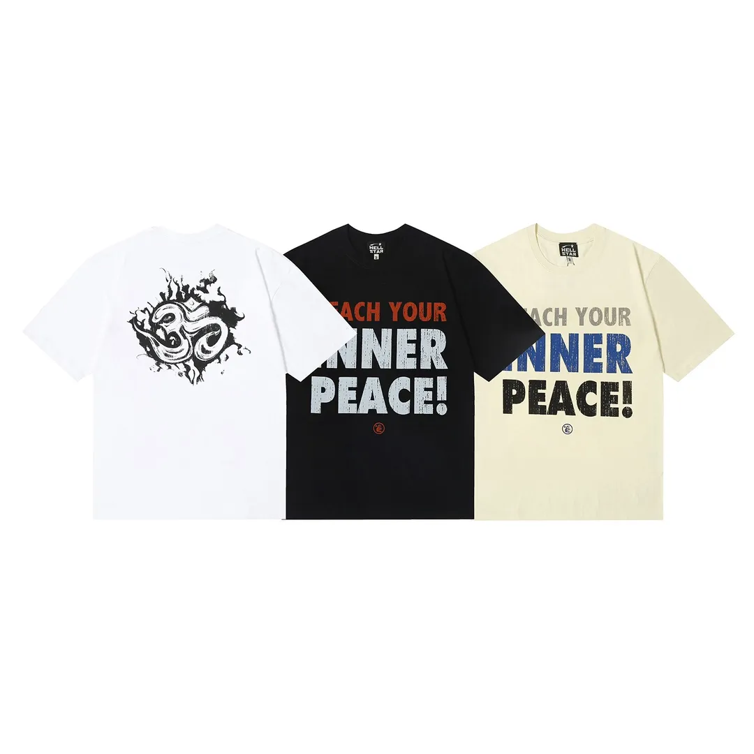 6651# P112 Hellstar American fashion high street pure cotton loose short-sleeved T-shirt Color: White Black Apricot Code Number: S M L XL
