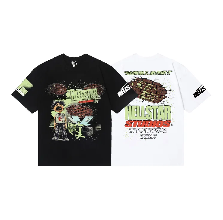 6762# P116 Hellstar American fashion high street pure cotton loose short-sleeved T-shirt Color: White Black Size: S M L XL