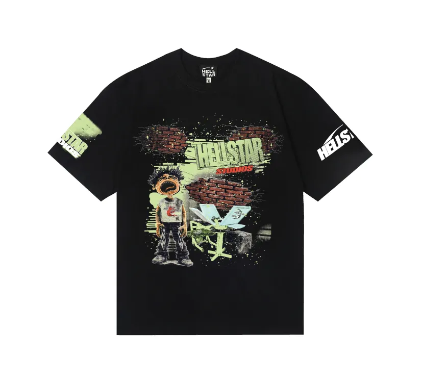 6762# P116 Hellstar American fashion high street pure cotton loose short-sleeved T-shirt Color: White Black Size: S M L XL