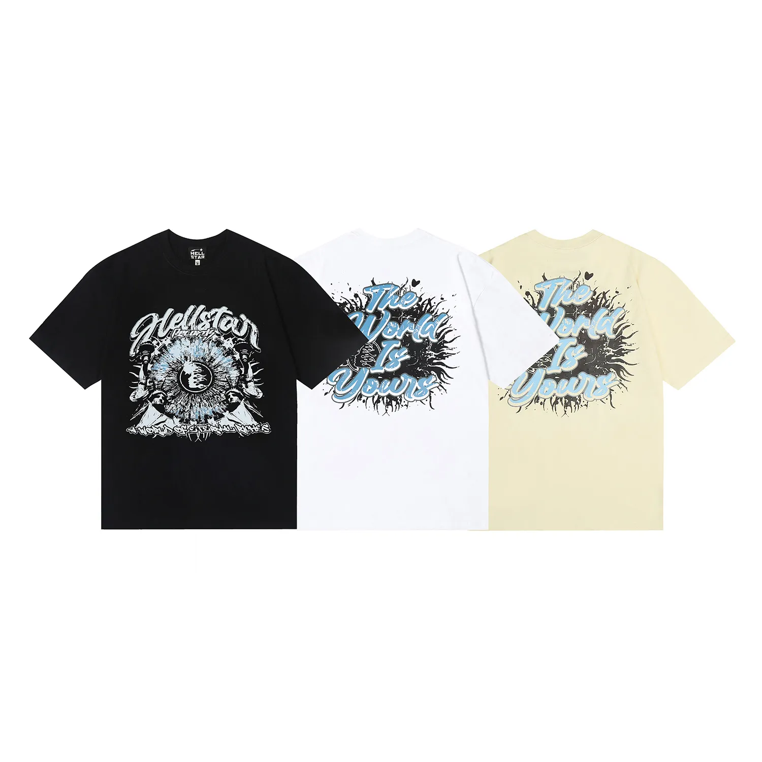 6656# P112 Hellstar American fashion high street pure cotton loose short-sleeved T-shirt Color: White Black Apricot Code Number: S M L XL