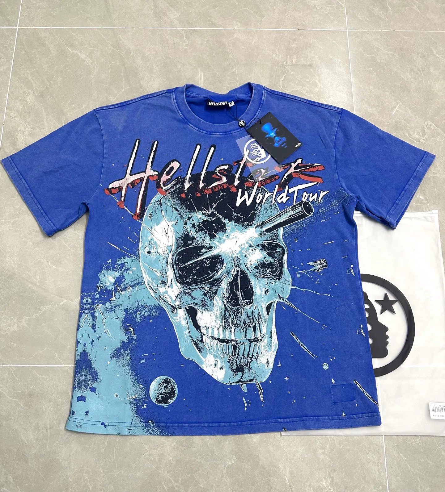 P124 951# Washed Klein Blue Hellstar Cross-border European and American style street fashion brand pure cotton T-shirt Fabric (fabric): 32 counts 250g washed combed double yarn pure cotton Size (size): S-M- L- X L Color (colour): Washed Klein blue