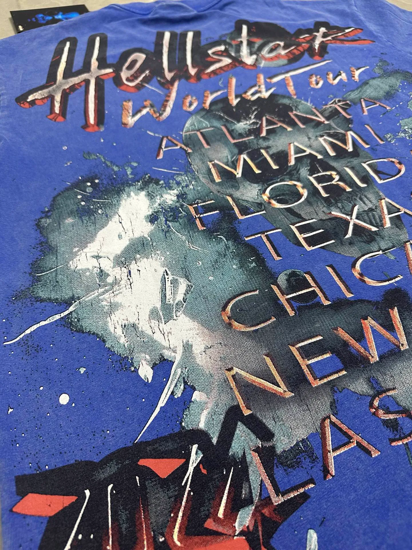 P124 951# Washed Klein Blue Hellstar Cross-border European and American style street fashion brand pure cotton T-shirt Fabric (fabric): 32 counts 250g washed combed double yarn pure cotton Size (size): S-M- L- X L Color (colour): Washed Klein blue