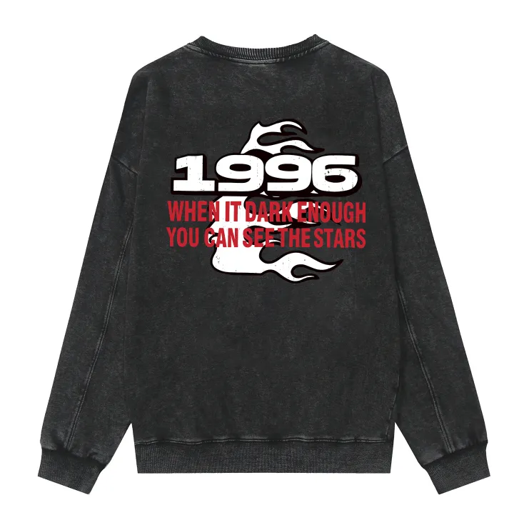 2208# P176 Washed European and American trendy brand Hellstar Washed and aged American men and women couples casual loose round neck pocketless pullover sweatshirt Color: Black Size: S M L XL