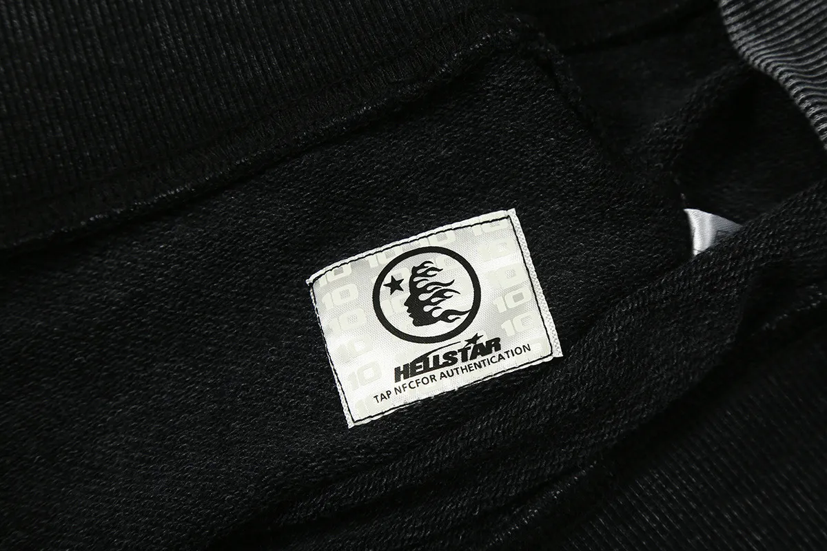 2208# P176 Washed European and American trendy brand Hellstar Washed and aged American men and women couples casual loose round neck pocketless pullover sweatshirt Color: Black Size: S M L XL