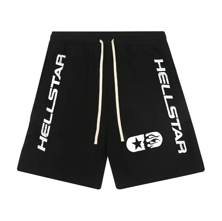 1114# P150 Hellstar pure cotton terry 350g printed casual shorts Color: Black Size: S M L XL