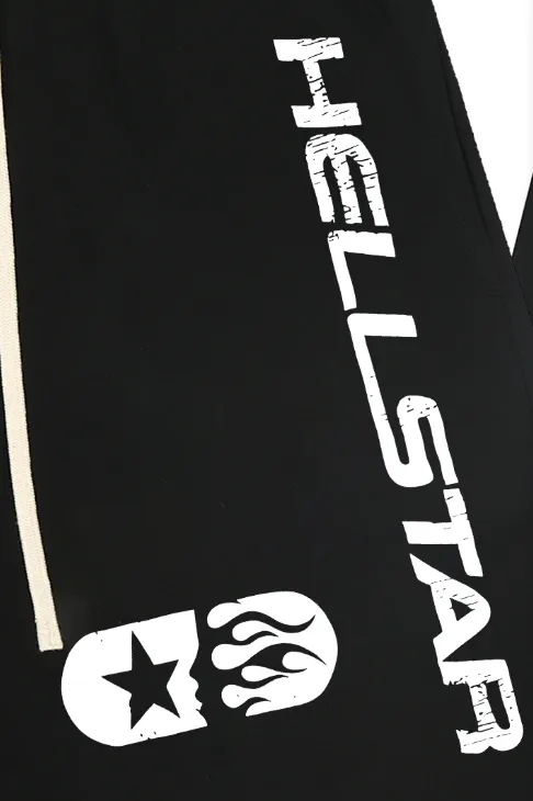 1114# P150 Hellstar pure cotton terry 350g printed casual shorts Color: Black Size: S M L XL