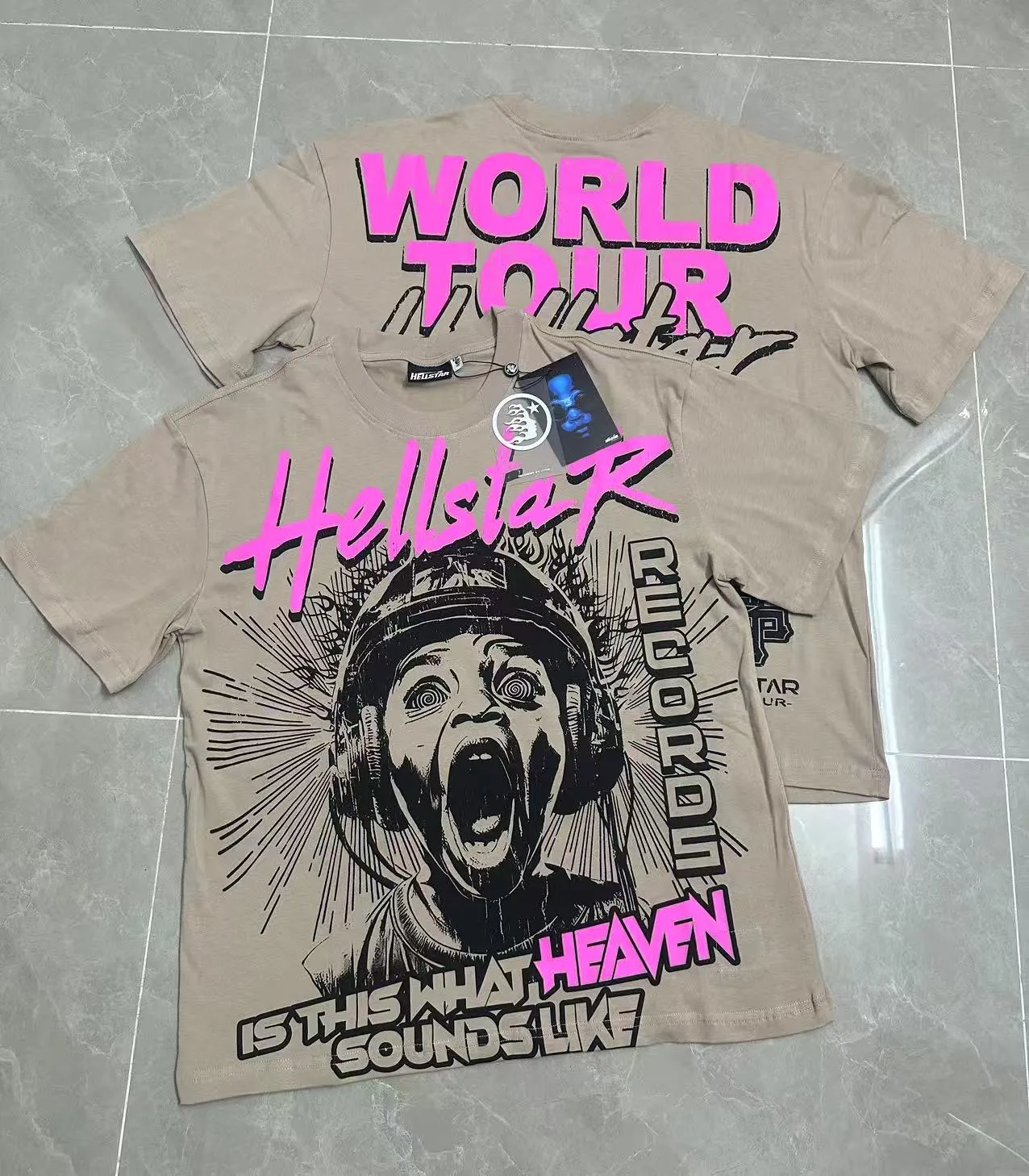 P108 Real-stock Hellstar Cross-border European and American style, street brand pure cotton T-shirt Fabric (fabric): 32 counts of 240g heavy combed double yarn pure cotton Size (size): S-M- L- X L Color (colour): Khaki/Black