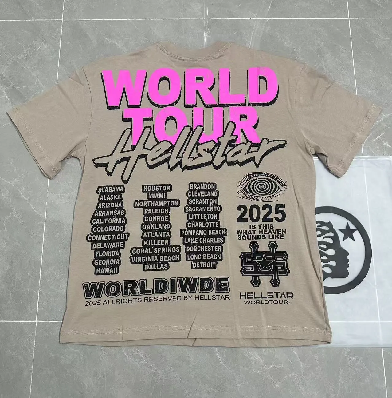 P108 Real-stock Hellstar Cross-border European and American style, street brand pure cotton T-shirt Fabric (fabric): 32 counts of 240g heavy combed double yarn pure cotton Size (size): S-M- L- X L Color (colour): Khaki/Black