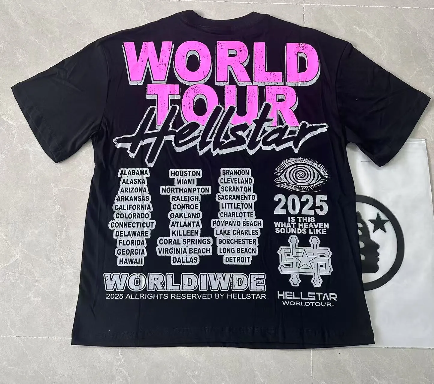 P108 Real-stock Hellstar Cross-border European and American style, street brand pure cotton T-shirt Fabric (fabric): 32 counts of 240g heavy combed double yarn pure cotton Size (size): S-M- L- X L Color (colour): Khaki/Black