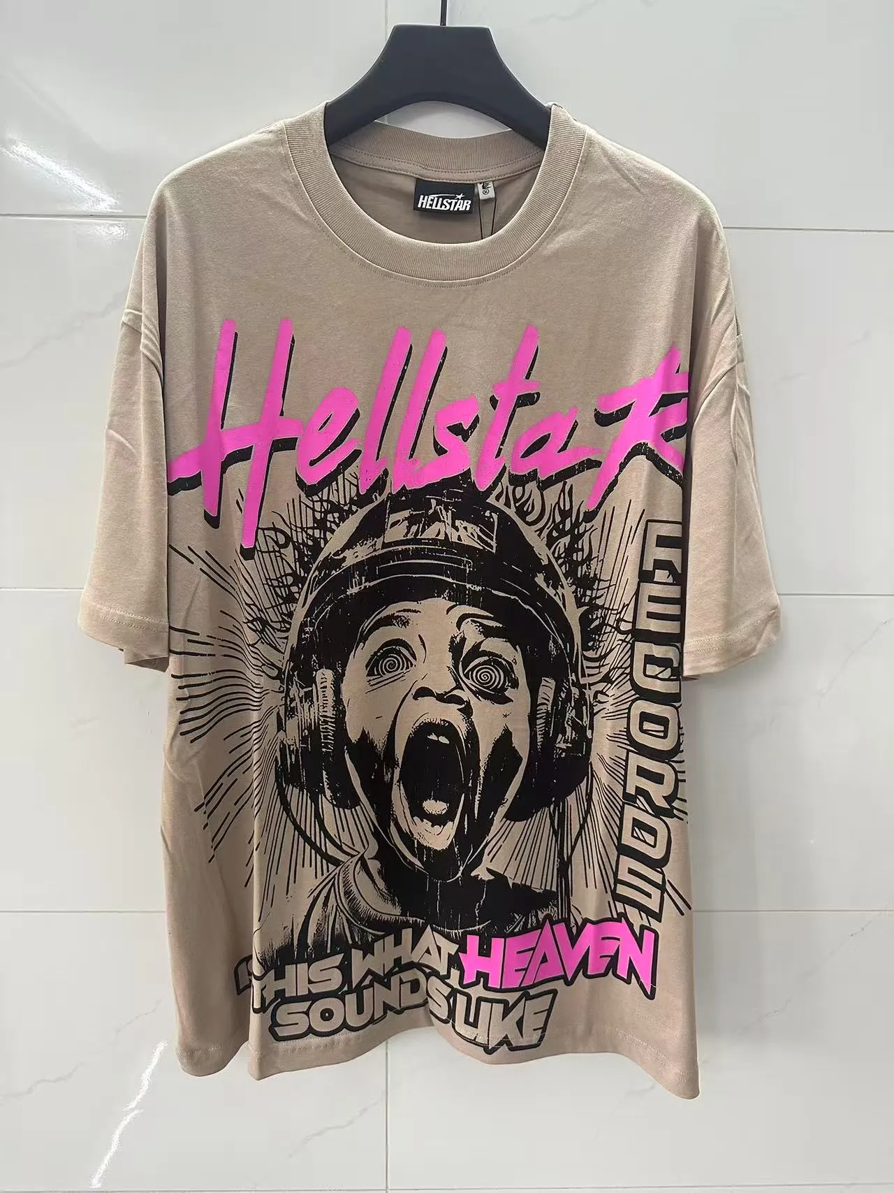 P108 Real-stock Hellstar Cross-border European and American style, street brand pure cotton T-shirt Fabric (fabric): 32 counts of 240g heavy combed double yarn pure cotton Size (size): S-M- L- X L Color (colour): Khaki/Black