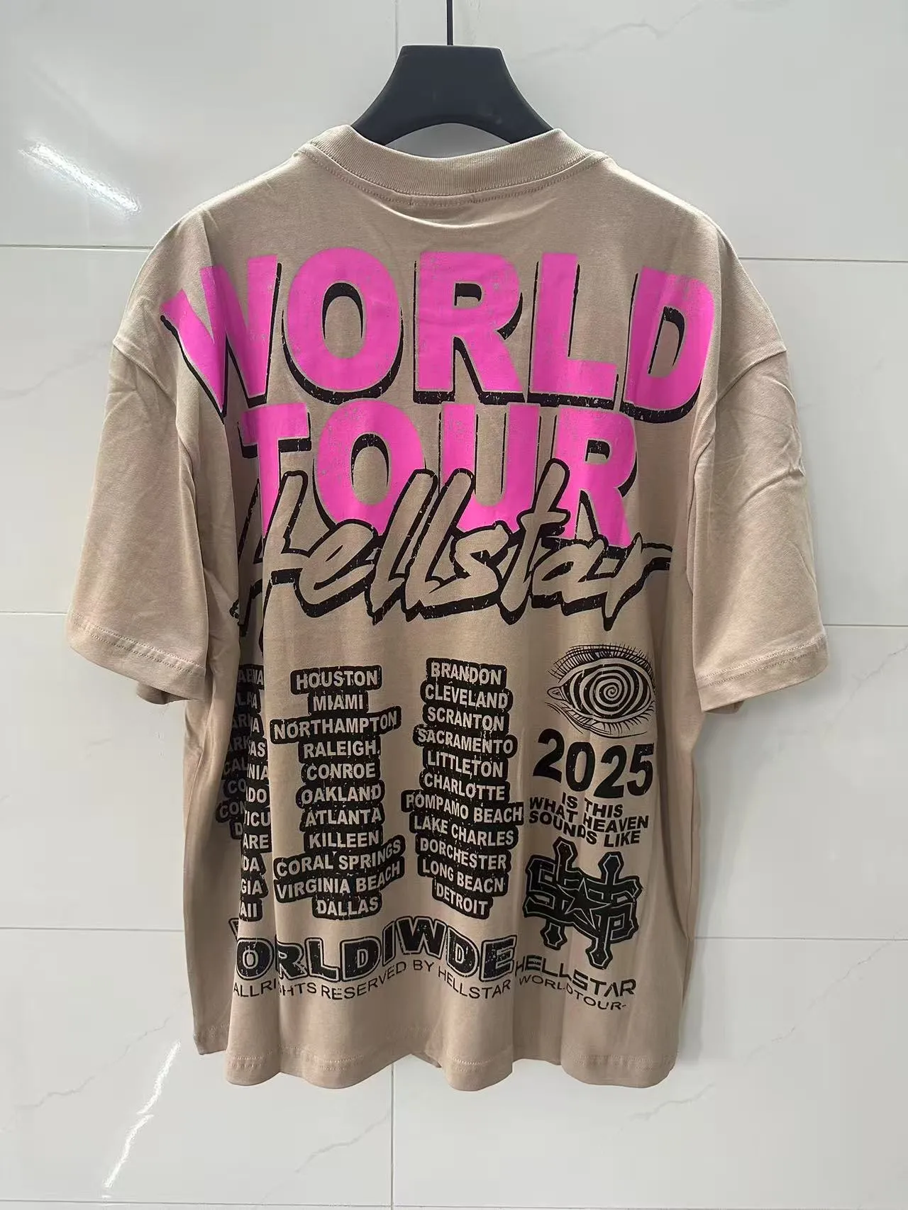 P108 Real-stock Hellstar Cross-border European and American style, street brand pure cotton T-shirt Fabric (fabric): 32 counts of 240g heavy combed double yarn pure cotton Size (size): S-M- L- X L Color (colour): Khaki/Black