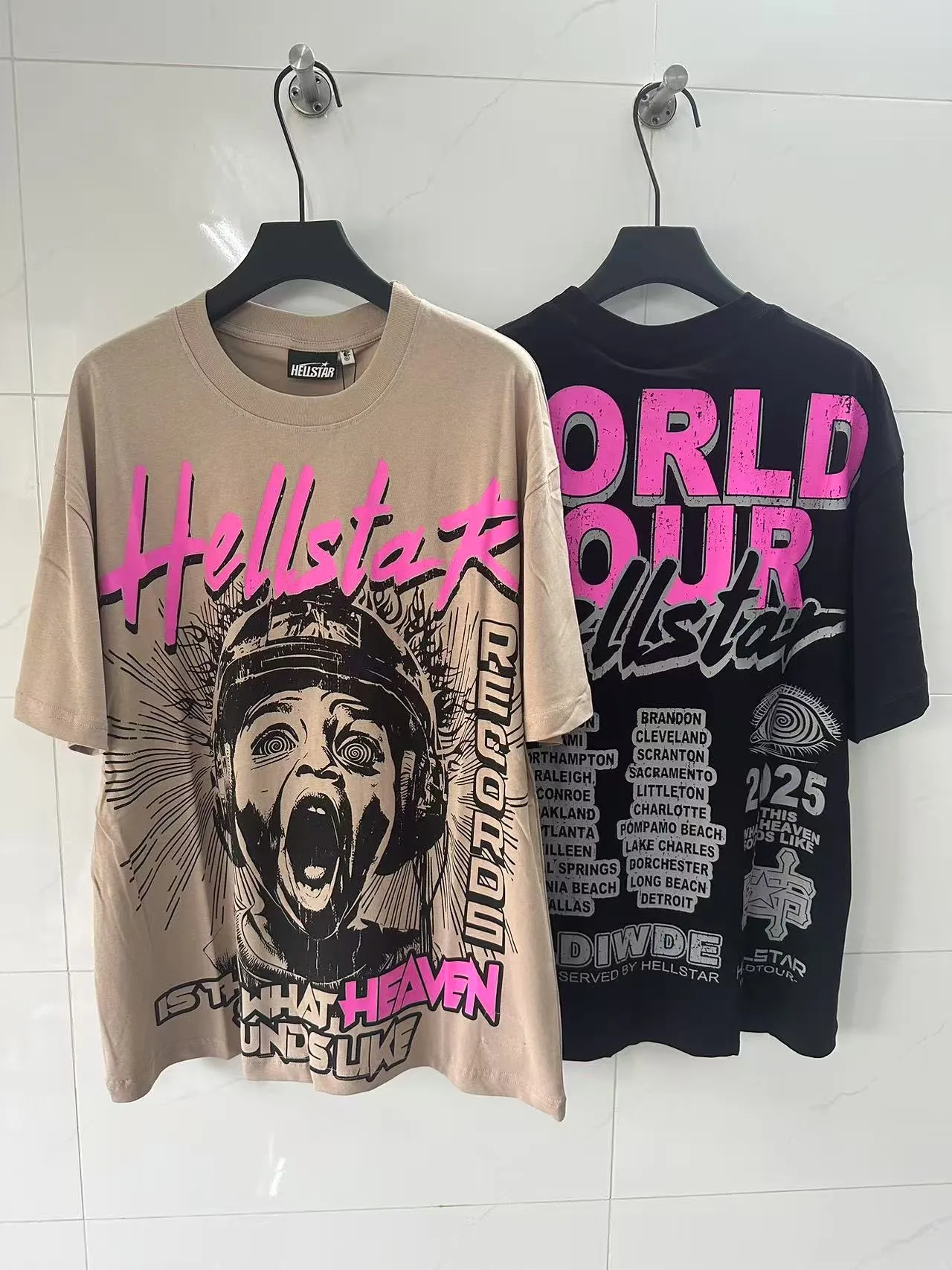 P108 Real-stock Hellstar Cross-border European and American style, street brand pure cotton T-shirt Fabric (fabric): 32 counts of 240g heavy combed double yarn pure cotton Size (size): S-M- L- X L Color (colour): Khaki/Black