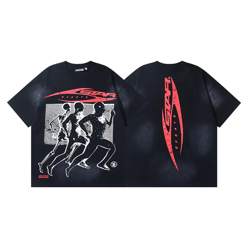 P126 6758#washed black Real shot Hellstar washed retro beauty trend printed short-sleeved T-shirt Fabric: 250g 32 count fine cotton double yarn pure cotton Color: washed black Size: S M L XL