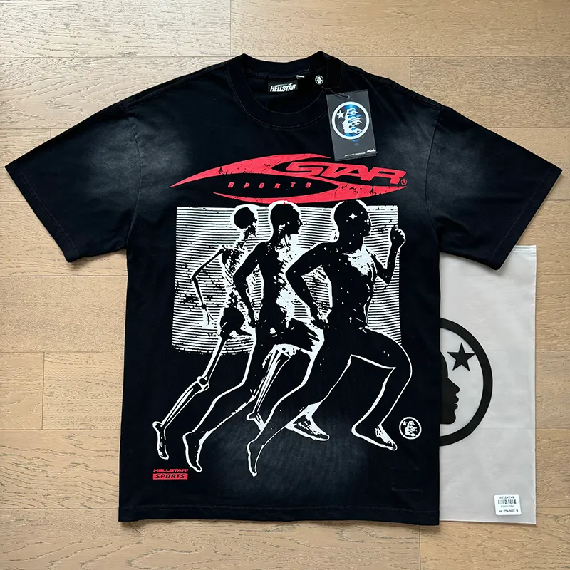 P126 6758#washed black Real shot Hellstar washed retro beauty trend printed short-sleeved T-shirt Fabric: 250g 32 count fine cotton double yarn pure cotton Color: washed black Size: S M L XL
