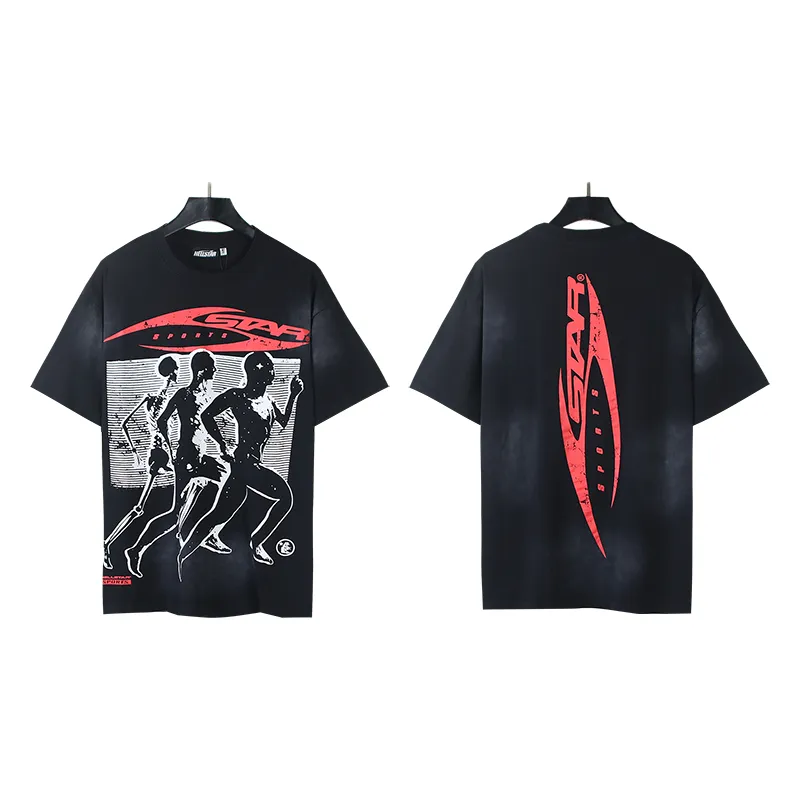 P126 6758#washed black Real shot Hellstar washed retro beauty trend printed short-sleeved T-shirt Fabric: 250g 32 count fine cotton double yarn pure cotton Color: washed black Size: S M L XL