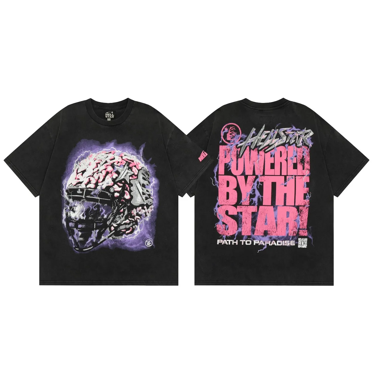 P134 Hellstar Studios Brain Helmet Short Sleeve Tee Shirt Black short-sleeved T-shirt The new hot beauty trend Hellstar!  Standard beauty and trendy workmanship, original customization (fabric, pattern, printing, hang tag, main mark, etc.), exaggerated style, explosive style, dare to break through tradition, bring adventurous new fashion experience!  YoungBoy, the most popular rapper in the youth circle, has shot a lot of models for him, and celebrities such as Dababy and Swae Lee frequently get dressed!  color: Vintage Black (washed black) size: S, M, L, XL