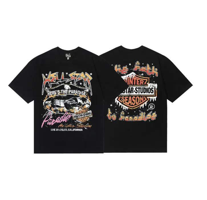6763# P116 Hellstar American fashion high street pure cotton loose short-sleeved T-shirt Color: Black Size: S M L XL