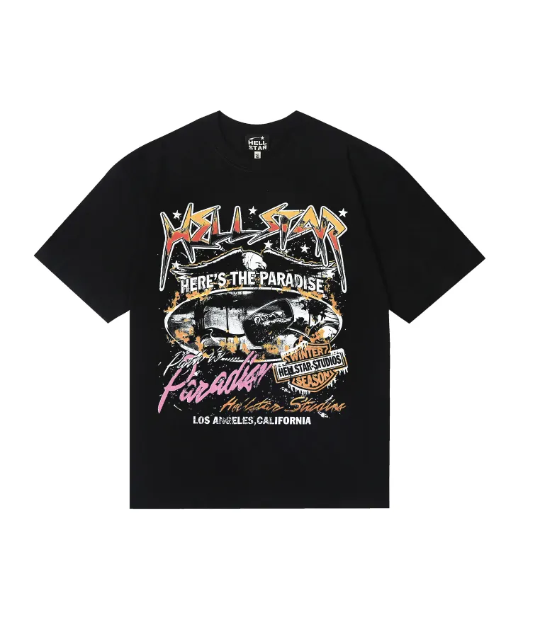 6763# P116 Hellstar American fashion high street pure cotton loose short-sleeved T-shirt Color: Black Size: S M L XL