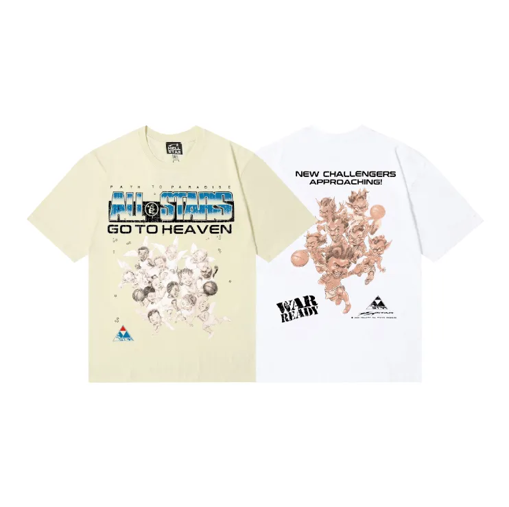 6751# P116 Hellstar American fashionable high street pure cotton loose short-sleeved T-shirt Color: White Apricot Size: S M L XL