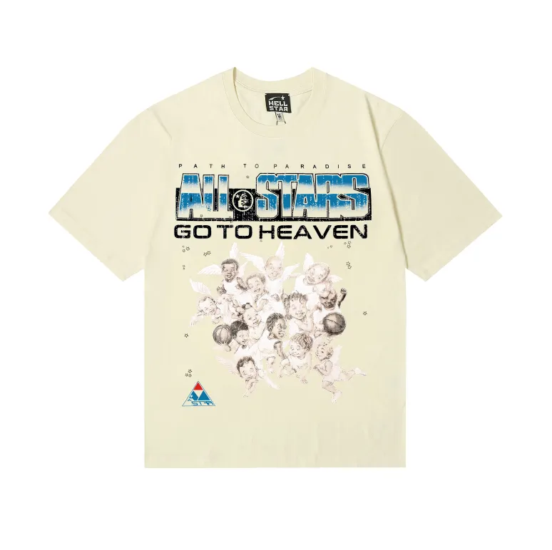 6751# P116 Hellstar American fashionable high street pure cotton loose short-sleeved T-shirt Color: White Apricot Size: S M L XL