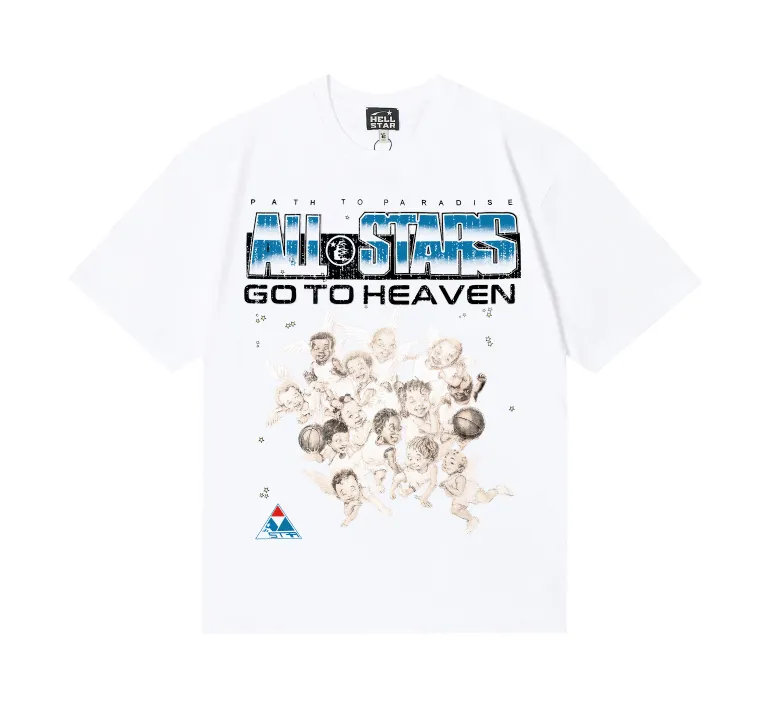 6751# P116 Hellstar American fashionable high street pure cotton loose short-sleeved T-shirt Color: White Apricot Size: S M L XL