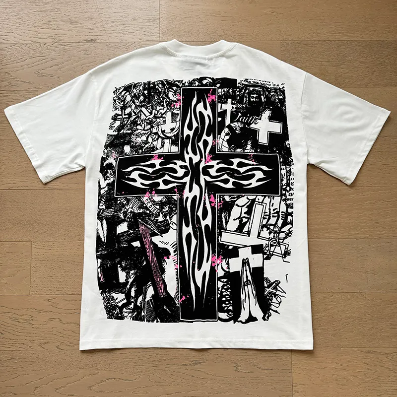 P110 5612# Real shot Hellstar Meichao high street pure cotton loose short-sleeved T-shirt Fabric: 240g 32 count fine cotton double yarn pure cotton Color: White Size: S M L XL