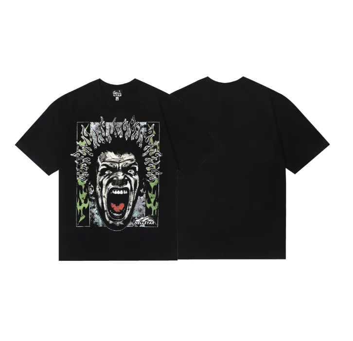 6712# P108 Hellstar American fashion high street pure cotton loose short-sleeved T-shirt Color: Black Size: S M L XL