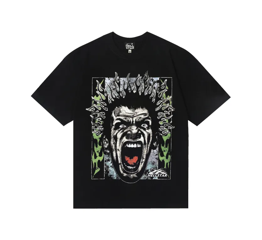 6712# P108 Hellstar American fashion high street pure cotton loose short-sleeved T-shirt Color: Black Size: S M L XL