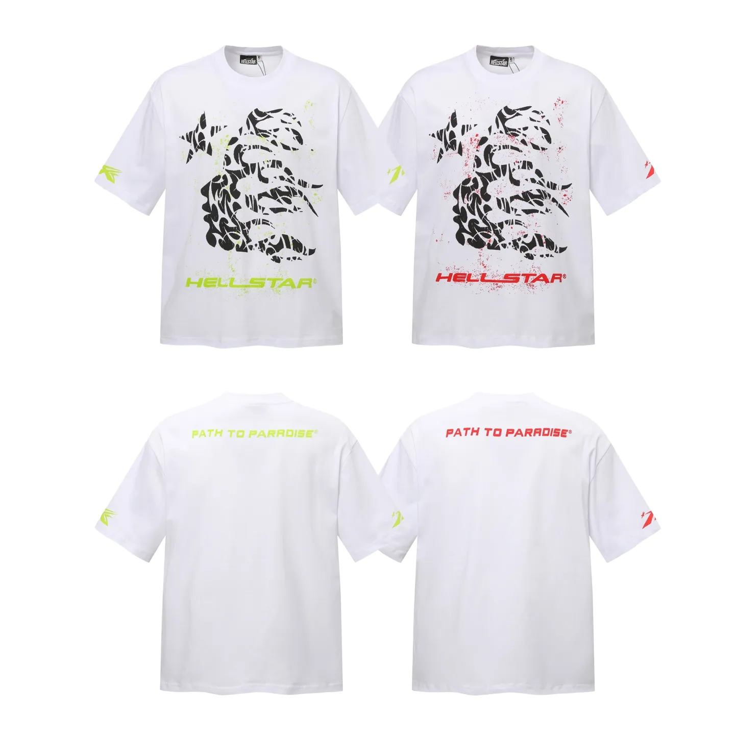P108 Real-stock Hellstar Cross-border European and American style, street fashion brand pure cotton T-shirt Fabric (fabric): 32 pieces of 240g heavy combed double yarn pure cotton Size (size): S-M- L- X L Color (colour): white-red white-green 👉