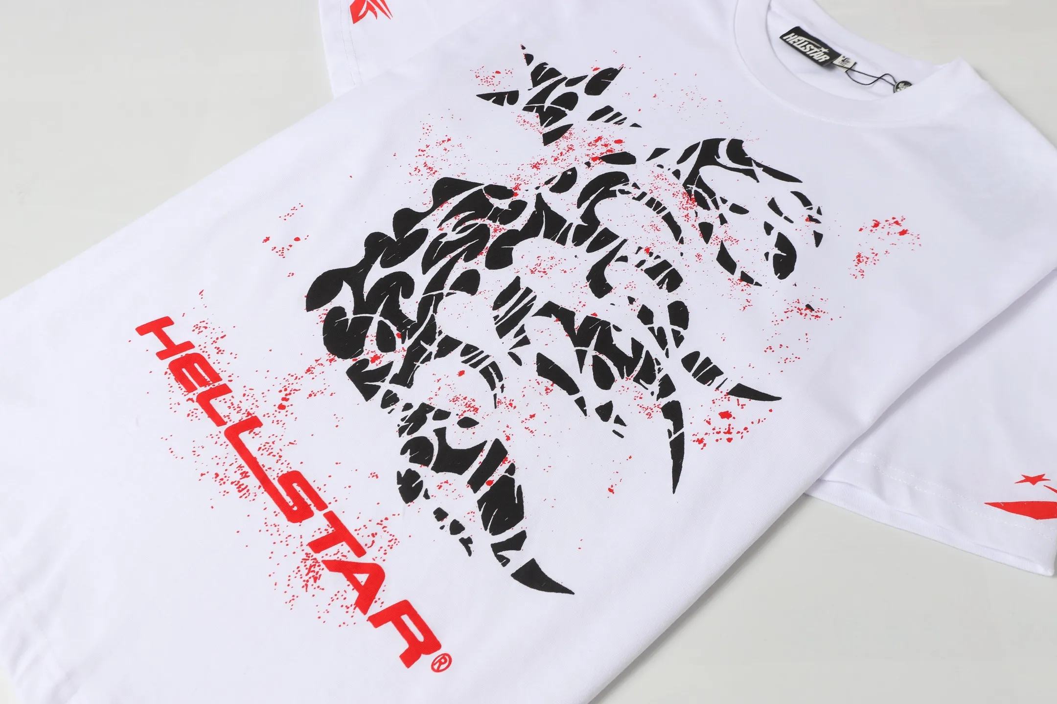 P108 Real-stock Hellstar Cross-border European and American style, street fashion brand pure cotton T-shirt Fabric (fabric): 32 pieces of 240g heavy combed double yarn pure cotton Size (size): S-M- L- X L Color (colour): white-red white-green 👉