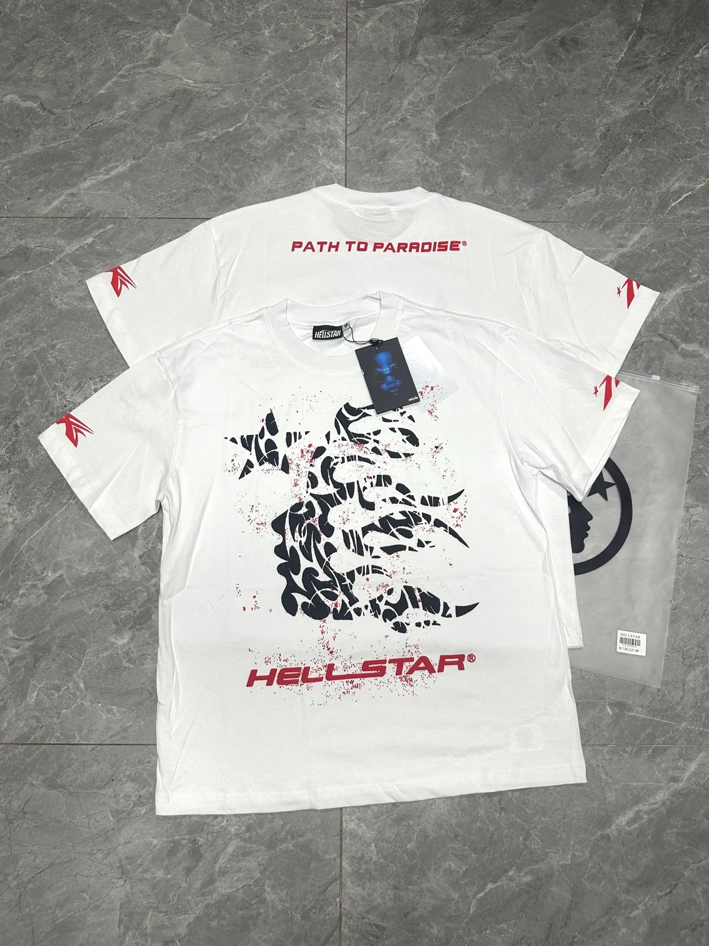 P108 Real-stock Hellstar Cross-border European and American style, street fashion brand pure cotton T-shirt Fabric (fabric): 32 pieces of 240g heavy combed double yarn pure cotton Size (size): S-M- L- X L Color (colour): white-red white-green 👉