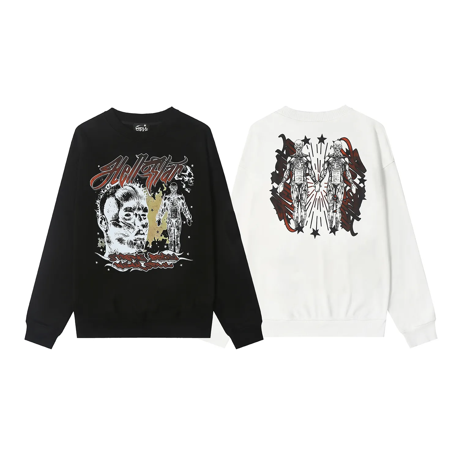 8839# P160 Hellstar high-quality Hellstar American trendy printed cotton terry crew neck sweatshirt Color: White Black Size: S M L XL