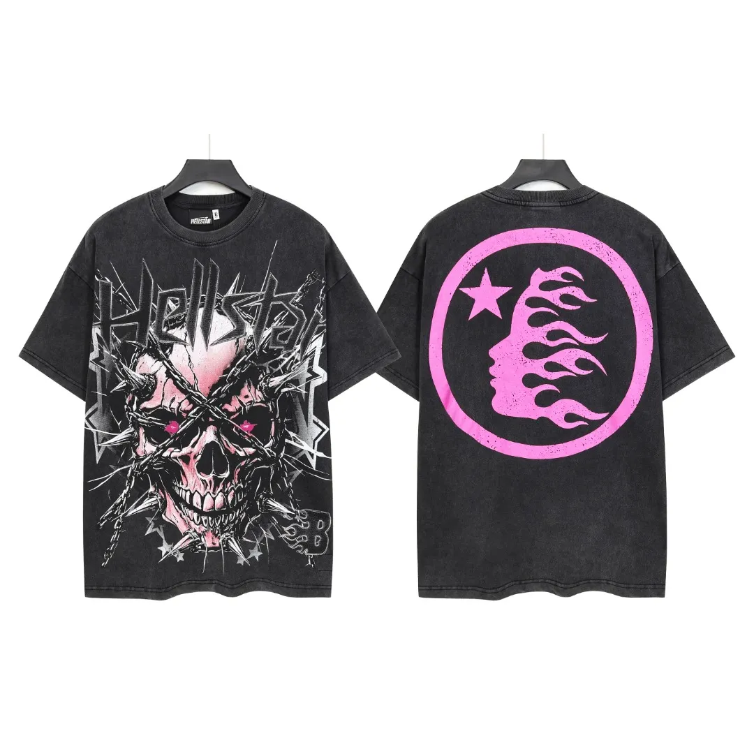 P124 Real-stock high-definition Hellstar Cross-border European and American style street brand pure cotton T-shirt Fabric (fabric): 32 pieces of 250g washed combed double yarn pure cotton Size (size): S-M- L- X L Color (colour): Washed black 👉