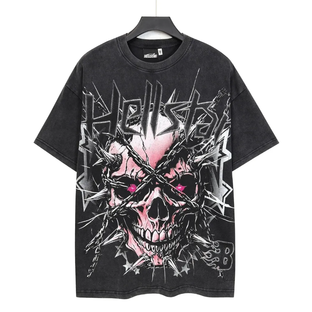 P124 Real-stock high-definition Hellstar Cross-border European and American style street brand pure cotton T-shirt Fabric (fabric): 32 pieces of 250g washed combed double yarn pure cotton Size (size): S-M- L- X L Color (colour): Washed black 👉