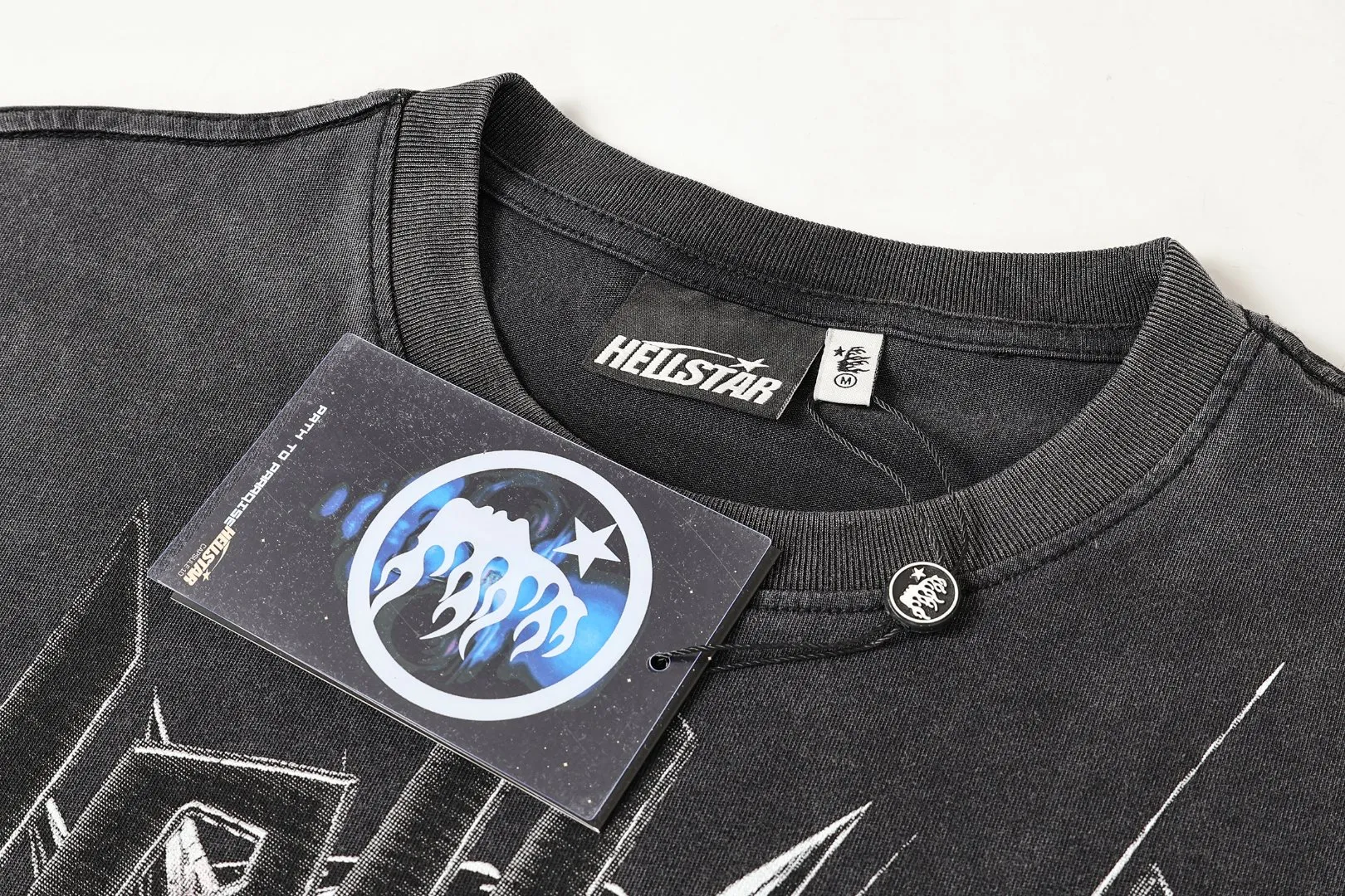 P124 Real-stock high-definition Hellstar Cross-border European and American style street brand pure cotton T-shirt Fabric (fabric): 32 pieces of 250g washed combed double yarn pure cotton Size (size): S-M- L- X L Color (colour): Washed black 👉