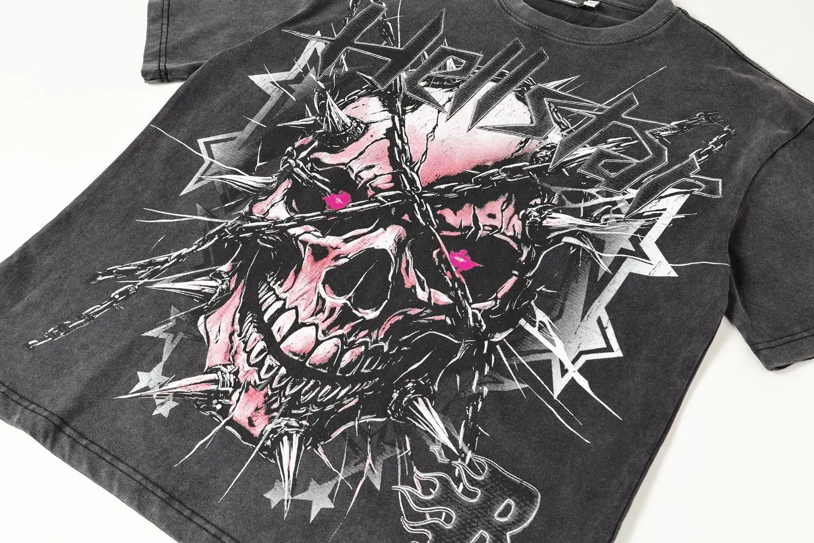 P124 Real-stock high-definition Hellstar Cross-border European and American style street brand pure cotton T-shirt Fabric (fabric): 32 pieces of 250g washed combed double yarn pure cotton Size (size): S-M- L- X L Color (colour): Washed black 👉