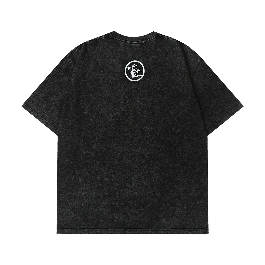 7711# P118 Washed Hellstar Hellstar ins same style retro printed tops for men and women, casual and trendy pure cotton washed short-sleeved T-shirt Color: Black Size: S M L XL