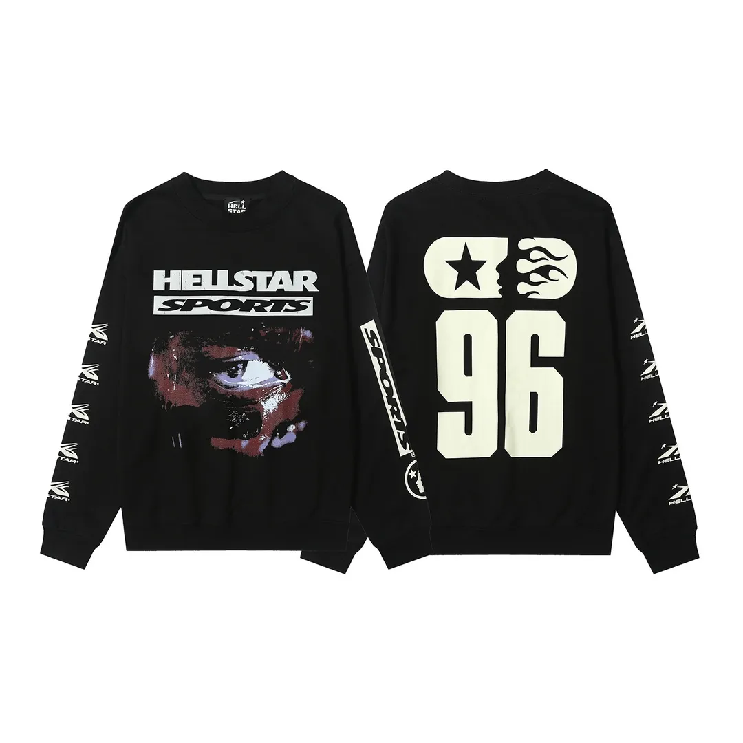 8807# P166 Hellstar high-quality Hellstar American trendy printed cotton terry crew neck sweatshirt Color: Black Size: S M L XL